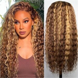 - 22” BROWN BLONDE  MIAMI WAVY Highlight  HUMAN HAIR Ombre Lace Front Wig NEW